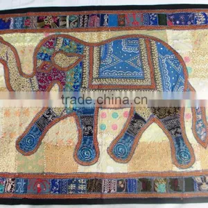 Indian Droplet Style Hanging Tapestry - Indian Antique Style Fabric Wall Decor Tapestry With Elephant Figure thumbnail-4