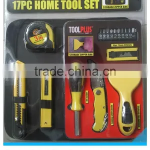 17pcs Home Tools Set Repair Tool Kit/Crv Bit/Folding Utility Knife & Blades/Bit Holder /Window/Tile Scraper/Measuring Tape thumbnail-1