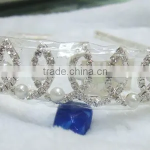 Fashion Rhinestone Pearls Wedding Bridal Headband Modern Latest Jeweled Headwear thumbnail-1