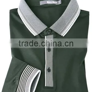 Striped Collar Three Button Placket Mens Long Sleeves Polo Shirt thumbnail-3