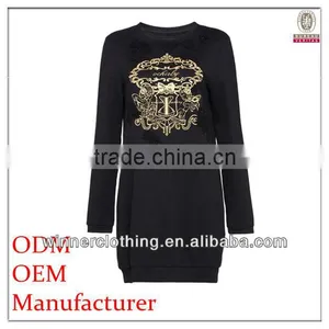 China Supplier Women Woven Garment Factory Ladies' Close Fit Embroidered Black Long Sleeve Maxi Dress thumbnail-1