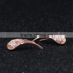 925 Sterling Silver High Polish Rhodium Plated Cubic Zirconia Wing Customized Earring thumbnail-1