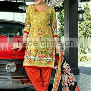 Cotton Printed Readymade Yellow and Red Suits 100%(Pure Cotton ) thumbnail-1