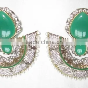 Sterling Silver Green Gemstone Dangler EARRING Pair thumbnail-1