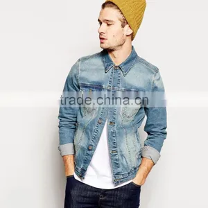 Light Blue Fitness Denim Men Jean Jacket Fashion Street Wear thumbnail-1