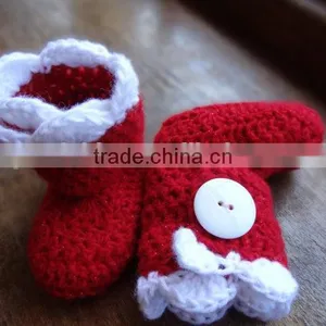 Wholesale Christmas Clothing Knitting Wool Baby Hat Bright Red Trimmed in White Shoes Baby Knitting Clothes thumbnail-5