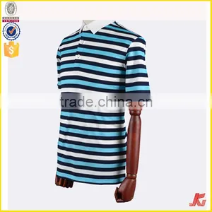 New Fashion Promotion White Collar Cheap Breathable 70% Polyester 30% Cotton Stripe Pique Polo T-shirt thumbnail-1