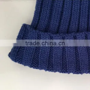 Myfur Royal Blue Classic Style Winter Knit Hat With Fox Fur Pom Pom thumbnail-4