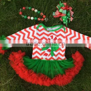 2014 Baby Christmas Tree Rompers With Tutu Dress Long Sleeve Chistmas Romper With Chunky Necklace Set thumbnail-1
