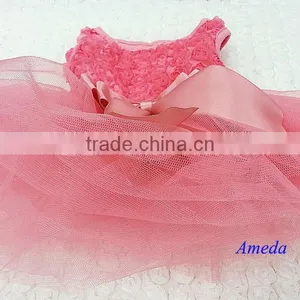 Coral Pink Rosettes Elegant Rose Wedding Tutu Small Dog Clothes Party Dress XS-L thumbnail-2
