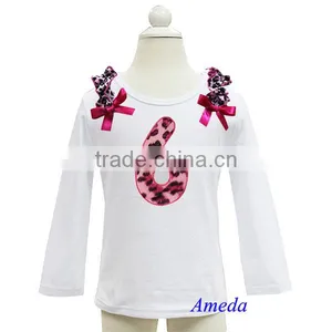Girls Hot Pink Leopard 6th Birthday White Long Sleeves Tee 1-7Y thumbnail-1