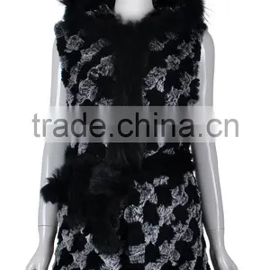 YR262 Real Rabbit Raccoon Fur Hooded Knit Fur Waistcoat thumbnail-1