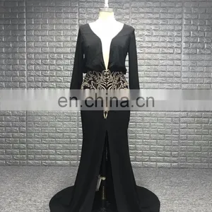 Sexy Deep V Neckline See Though Back Handwork Beading Lady Evening Dress Long Sleeve thumbnail-3