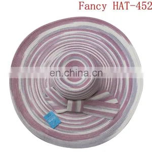 Cheap Wholesale Fashion Girls Purple Striped Straw Hat Beach Hat thumbnail-1