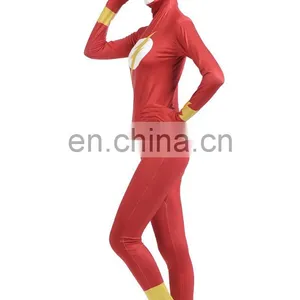 Red Zentai Full Stretch Bodysuit Hooded Mask Women Girls Cosplay Costume thumbnail-1