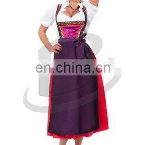 Classical Women Long Dirndl Dress Short Sleeve Maid Dress Long Three Piece Dress for Bavaria Party (Oktoberfest Garments) thumbnail-2