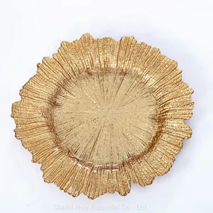 Elegant Gold Dinner Charger Plates Factory Wholesale 13inch Glass Plates for Decoration or Wedding thumbnail-2