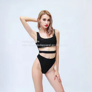 Women Bikinis Plain Color One-piece Girls Summer Swimwear thumbnail-3
