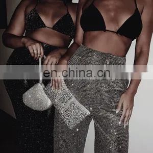 LAITE TR2016 Women Fashion Small Square Sequins Pants Ladies High Waist Bright Broad Foot Sexy Trousers Women Trousers thumbnail-1