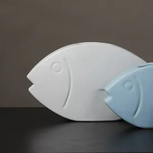 Nordic Modern Simple Blue Ceramic Fish Decoration Vase Storage Tray For Home Living Room thumbnail-3