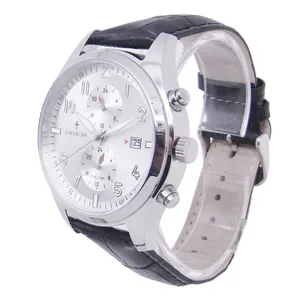 Stainless Steel Case Multi-function Watches Man Genuine Leather Dual Time Quartz Watch thumbnail-3