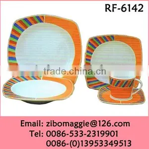 Beautiful Stripe Designed Disposable Ceramic Dinnerware Set for Children With Sqaure Shape thumbnail-1