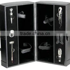 Double Bottle Travel Wine Carrier, Black Leather Wine Bottle Case,travel Leather Wine Case thumbnail-3