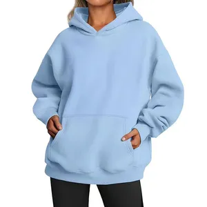 Wholesale Autumn Casual Women's Solid Hoodie Comfortable Strecth Sweatshirts Loose Pocket Warm Clothes Fashion Street Female Pullovers Winter Jackets thumbnail-1