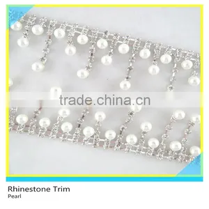 Pretty 888 Crystal Rhinestone Mix Pearl Bead Mesh Trim For Necklace thumbnail-2