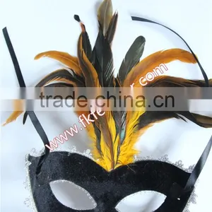 Gold Feather Mardi Gras Masquerade Birthday Party Mask With Cock Feather Mask thumbnail-5
