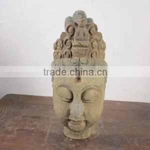 Chinese Antique Hand Carved Buddha Head Sculpture thumbnail-1