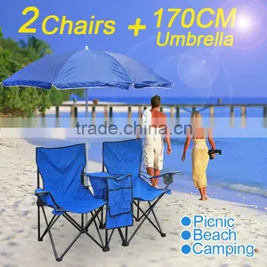 Picnic Double Folding Chair w/ Umbrella Table Cooler Fold Up Beach Camping Chair thumbnail-5