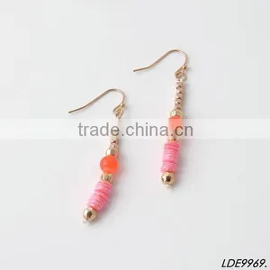 Gold Beaded With Pink Disk Adorable Earrings thumbnail-1