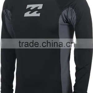 92% Polyester 8% Spandex (Lycra) Crew Neck Long Sleeves Black Compression Shirt / Rash Guard With Grey Side Panels thumbnail-1