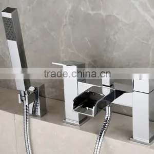 Waterfall Open Spout Square Bath Shower Mixer Taps UK Style(Q14401) thumbnail-1