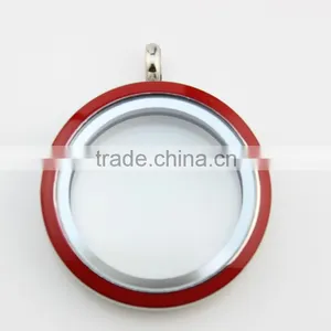 30mm Fashion 316L Stainless Steel Red Colored Screw Enamel Large Floating Charms Locket thumbnail-1