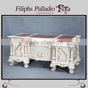 Classical Office Furniture - Solid Wood Hand Carved Leaf Gilding Home Writing Desk Quality Choice thumbnail-3