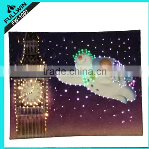 Tapestry Wallhanging, Fiber Optic Lighted, Snowmen Skating With Tree,led Tapestry thumbnail-1