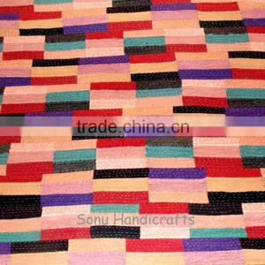 Silk Patola Patchwork Kantha Quilts Bed Spread thumbnail-4
