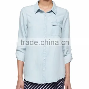 Top Selling Ladies 2015 Summer Long Sleeve Chambray Denim Shirt for Women SYA15361 thumbnail-1