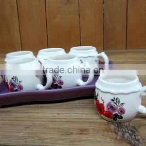 Cute 6 Ceramic Tea Coffee Cups With Purple Ceramic Tray Set for Home/ Office thumbnail-1