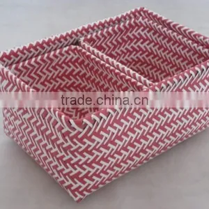 PP Strap Weaving Zig Zag Rectangle Basket Set of 3 thumbnail-1