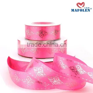 Satin Ribbon High Density Polyester Gold Foil Printed Merry Christma Ribbon on Sale thumbnail-1