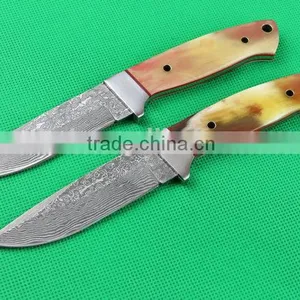 OEM Damascus Blank Blade Knife With Leather Sheath thumbnail-1