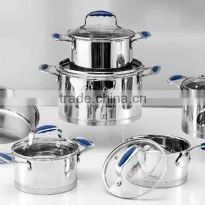 11pcs Qualified Best Price Italian Stainless Steel Cookware Set With Silicone Handle thumbnail-1