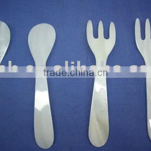 White Mother of Pearl Shell Made Spoon and Fork thumbnail-1