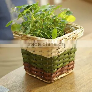 Handmade Plastic Lined Plant Basket Plant Pot Wood Flower Basket thumbnail-1