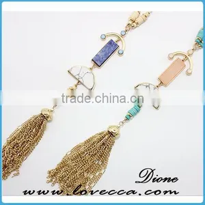Wholesale Synthetic Gemstone Tassel Necklace With Long Gold Druzy Chain thumbnail-2