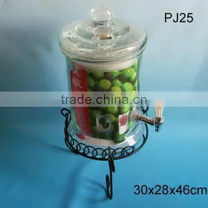5L Clear Cylinder Glass Liquid Juice Dispenser With Base thumbnail-1