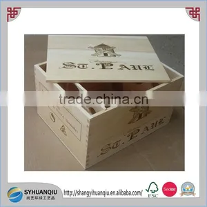 China Wooden Wine Box Supplier Wholesale Custome Pine Wooden Wine Box Crate thumbnail-1